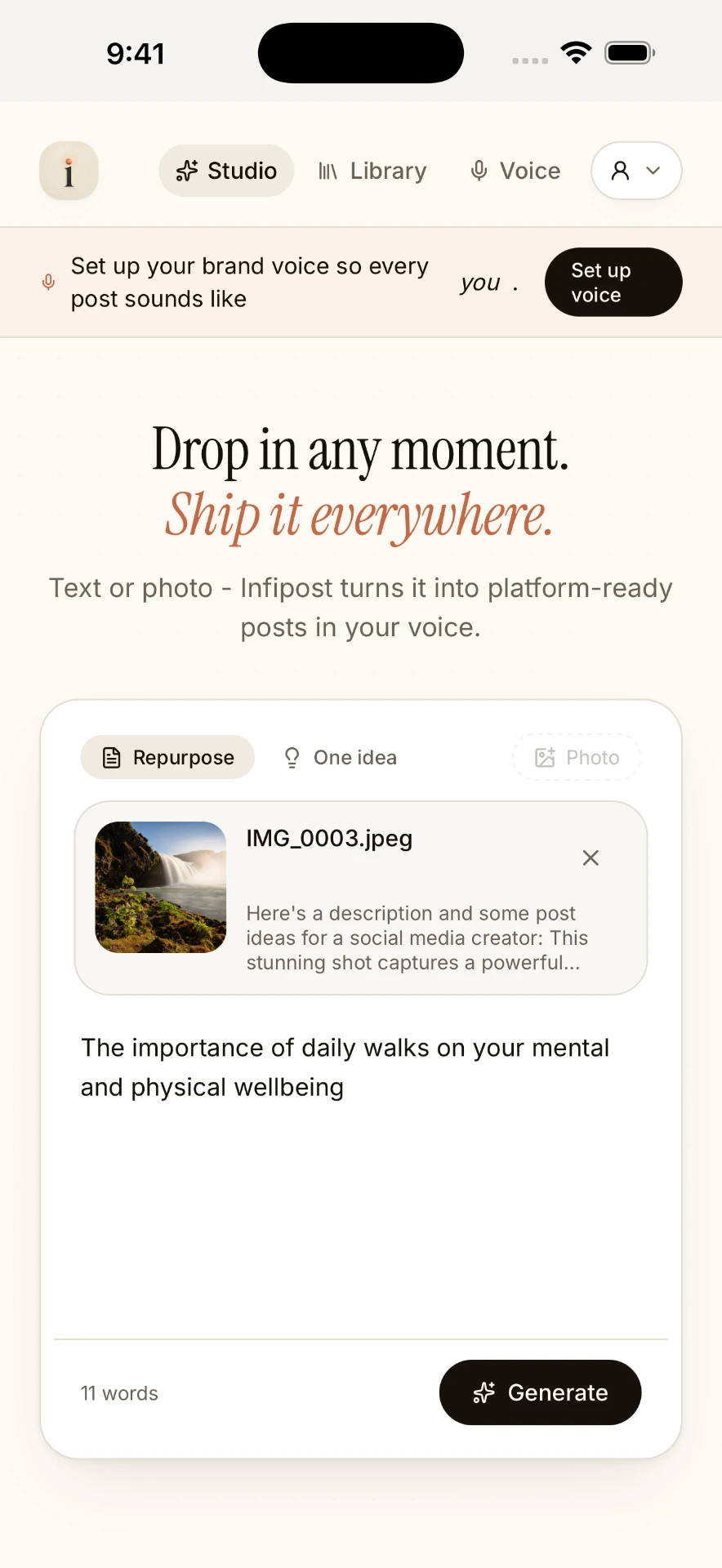 Infipost Studio screen