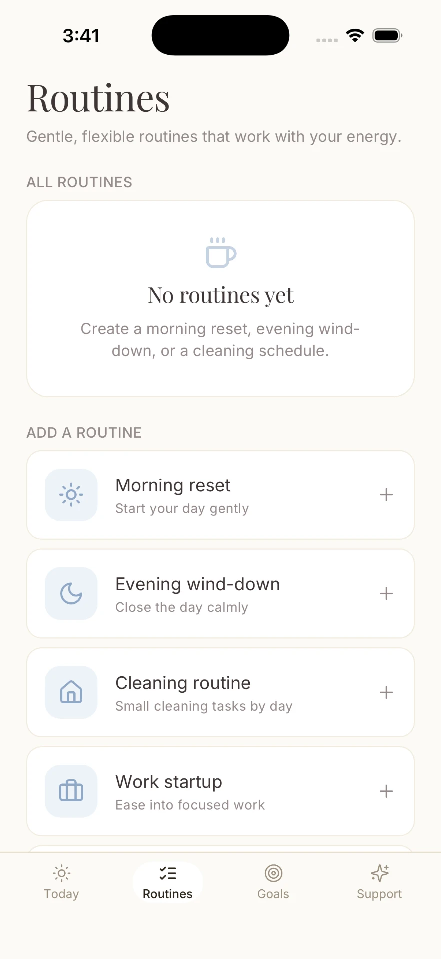Lyter Routines screen